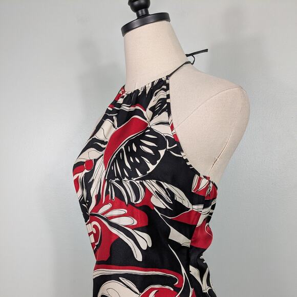 Y2K Silk Midi Dress 2 Red Black Cocktail Vintage Halter Slip Slinky Date Guest - Picture 3 of 10